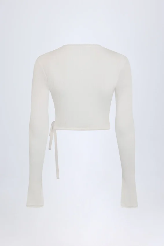 Lou Pointelle Wrap Crop Top i vitt Lou Pointelle Wrap Crop Top i vitt