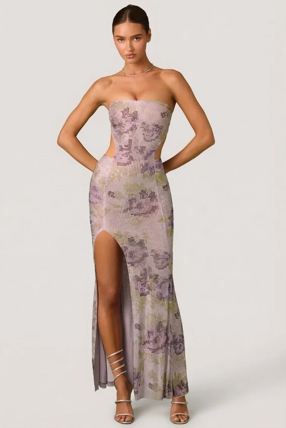 Lucienne Embellished Cut-Out Fishtail Maxiklänning i lila Lucienne Embellished Cut-Out Fishtail Maxiklänning i lila