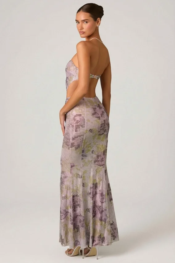 Lucienne Embellished Cut-Out Fishtail Maxiklänning i lila Lucienne Embellished Cut-Out Fishtail Maxiklänning i lila
