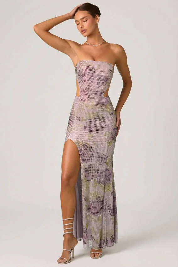 Lucienne Embellished Cut-Out Fishtail Maxiklänning i lila Lucienne Embellished Cut-Out Fishtail Maxiklänning i lila
