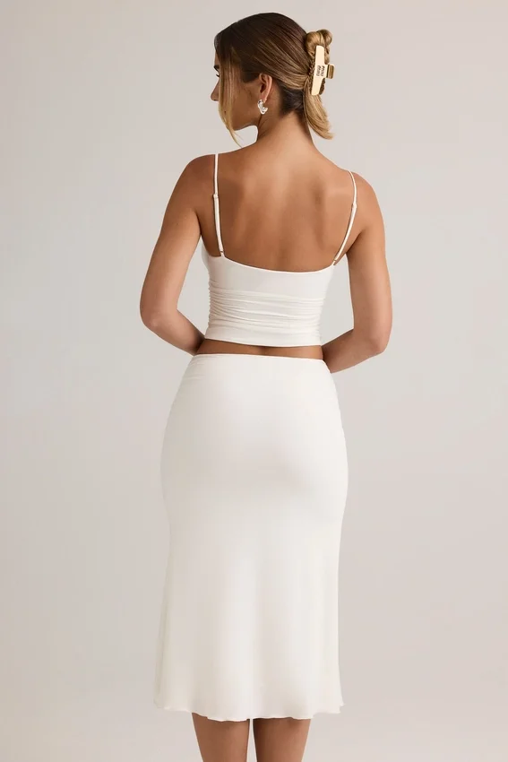 Luella Modal Ruched Mid-Rise Midaxi-kjol i vitt Luella Modal Ruched Mid-Rise Midaxi-kjol i vitt
