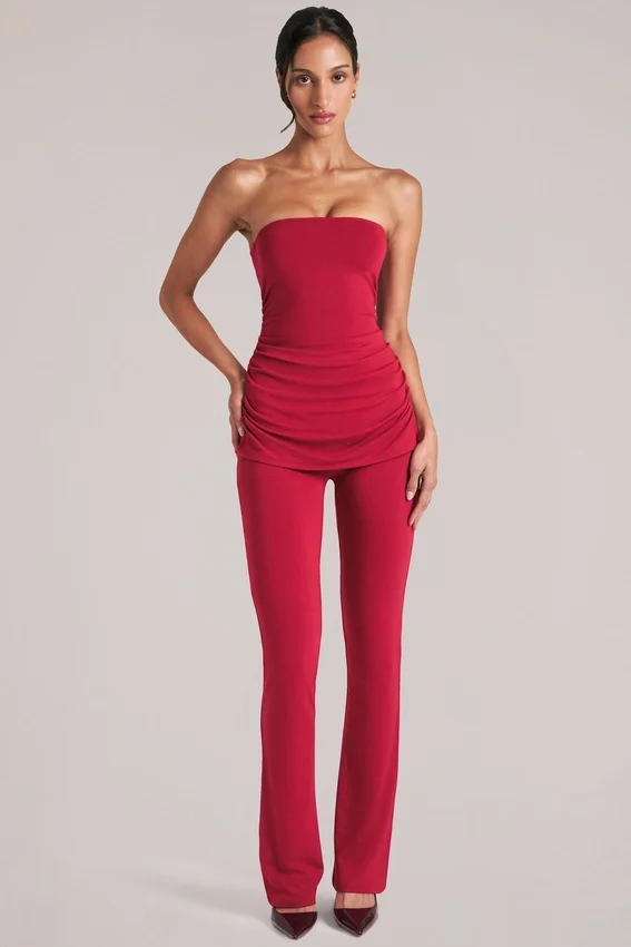 Lumi Mid-Rise Fitted Trousers i Cherry Red Lumi Mid-Rise Fitted Trousers i Cherry Red