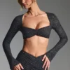 Lumina Embellished Long-Sleeve Crop Top i svart Lumina Embellished Long-Sleeve Crop Top i svart