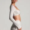 Lumina Embellished Long-Sleeve Crop Top i vitt Lumina Embellished Long-Sleeve Crop Top i vitt
