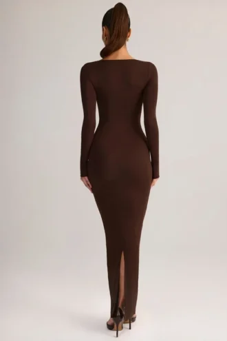 Lux Modal Bodycon-maxiklänning med fyrkantig halsringning i chokladbrunt