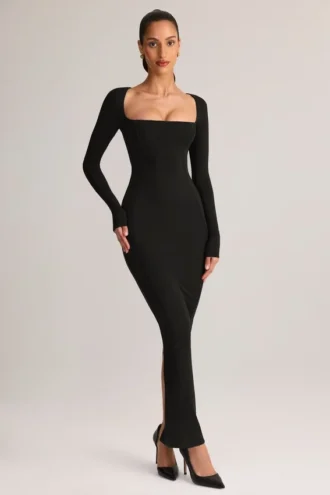 Lux Modal Bodycon-maxiklänning med fyrkantig halsringning i svart