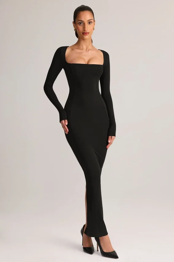 Lux Modal Bodycon-maxiklänning med fyrkantig halsringning i svart Lux Modal Bodycon-maxiklänning med fyrkantig halsringning i svart