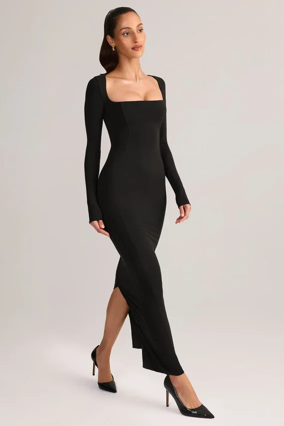 Lux Modal Bodycon-maxiklänning med fyrkantig halsringning i svart Lux Modal Bodycon-maxiklänning med fyrkantig halsringning i svart