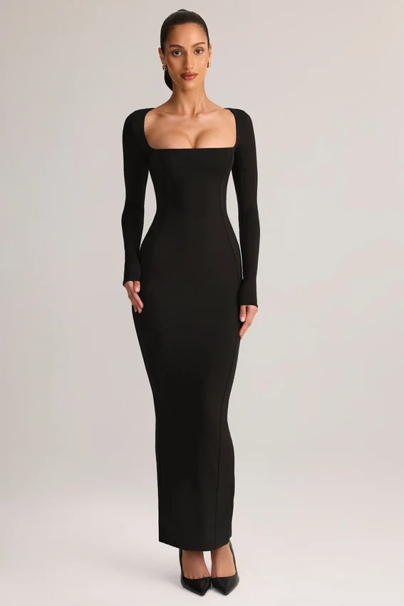 Lux Modal Bodycon-maxiklänning med fyrkantig halsringning i svart Lux Modal Bodycon-maxiklänning med fyrkantig halsringning i svart