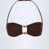 Manava bandeau-bikinitopp med pärlbroderi i mörk choklad Manava bandeau-bikinitopp med pärlbroderi i mörk choklad