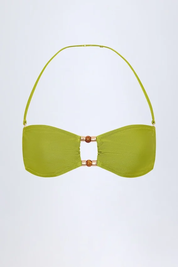 Manava bandeau-bikinitopp med pärlbroderi i olivgrönt Manava bandeau-bikinitopp med pärlbroderi i olivgrönt