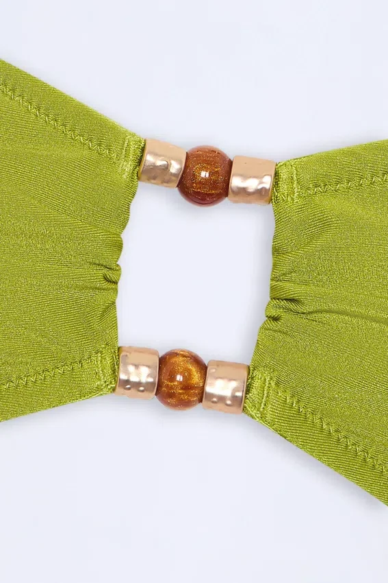 Manava bandeau-bikinitopp med pärlbroderi i olivgrönt Manava bandeau-bikinitopp med pärlbroderi i olivgrönt