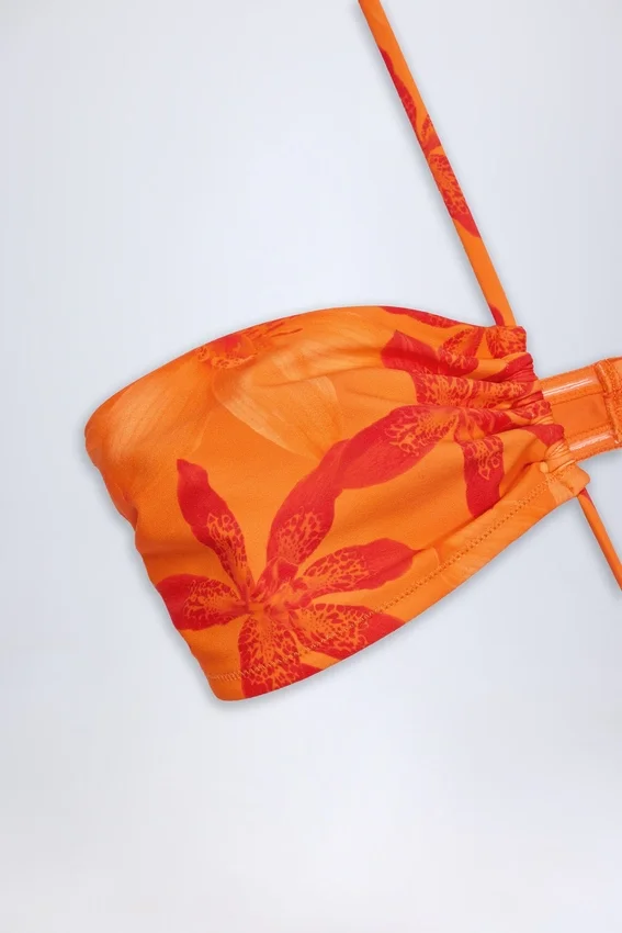 Maranta baddräkt med utskärningar och halterneck i orange orkidé-mönster Maranta baddräkt med utskärningar och halterneck i orange orkidé-mönster