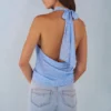 Maraya Deep Plunge Halterneck Top i blått prickmönster Maraya Deep Plunge Halterneck Top i blått prickmönster
