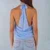 Maraya Deep Plunge Halterneck Top i blått prickmönster Maraya Deep Plunge Halterneck Top i blått prickmönster