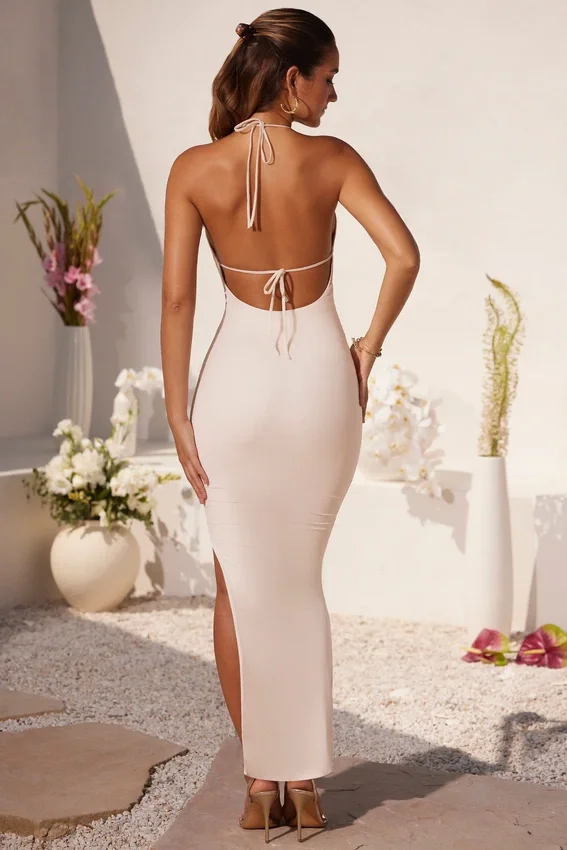 Mariposa Plunge Cowl Neck Floor Length Klänning i ivory Mariposa Plunge Cowl Neck Floor Length Klänning i ivory