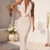 Mariposa Plunge Cowl Neck Floor Length Klänning i ivory Mariposa Plunge Cowl Neck Floor Length Klänning i ivory