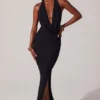 Mariposa Plunge Cowl Neck Floor Length Klänning i svart Mariposa Plunge Cowl Neck Floor Length Klänning i svart