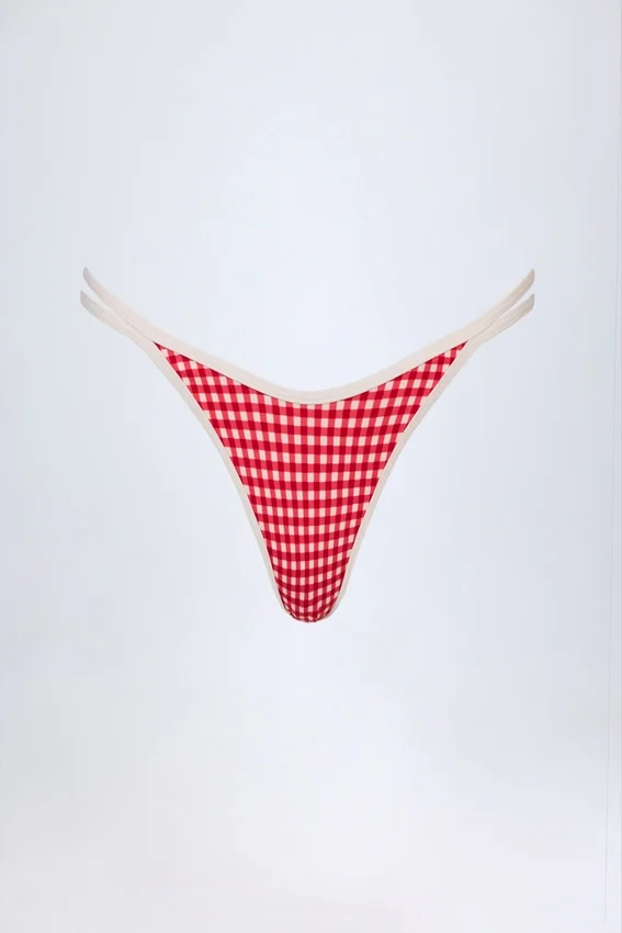 Masia Cheeky-bikinibyxor med dubbla band i röd rutig bomull Masia Cheeky-bikinibyxor med dubbla band i röd rutig bomull