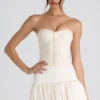 Melvina Ruched Lace-Up Strapless Corset Top i ivory Melvina Ruched Lace-Up Strapless Corset Top i ivory