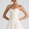 Melvina Ruched Lace-Up Strapless Corset Top i ivory Melvina Ruched Lace-Up Strapless Corset Top i ivory