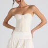 Melvina Ruched Lace-Up Strapless Corset Top i ivory Melvina Ruched Lace-Up Strapless Corset Top i ivory
