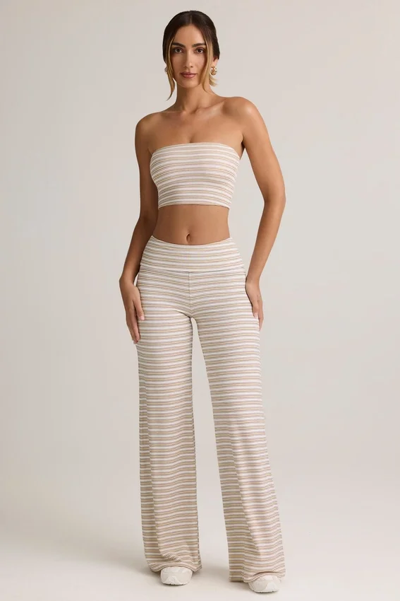 Melida Modal Foldover Wide-Leg Trousers i rosa och gula ränder Melida Modal Foldover Wide-Leg Trousers i rosa och gula ränder