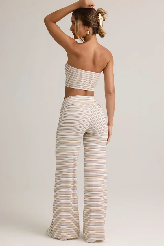Melida Modal Foldover Wide-Leg Trousers i rosa och gula ränder Melida Modal Foldover Wide-Leg Trousers i rosa och gula ränder