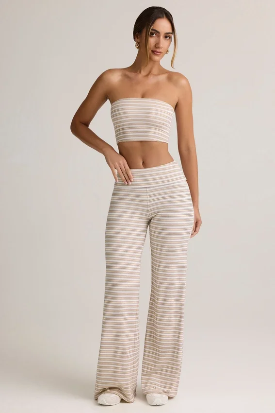Melida Modal Foldover Wide-Leg Trousers i rosa och gula ränder Melida Modal Foldover Wide-Leg Trousers i rosa och gula ränder