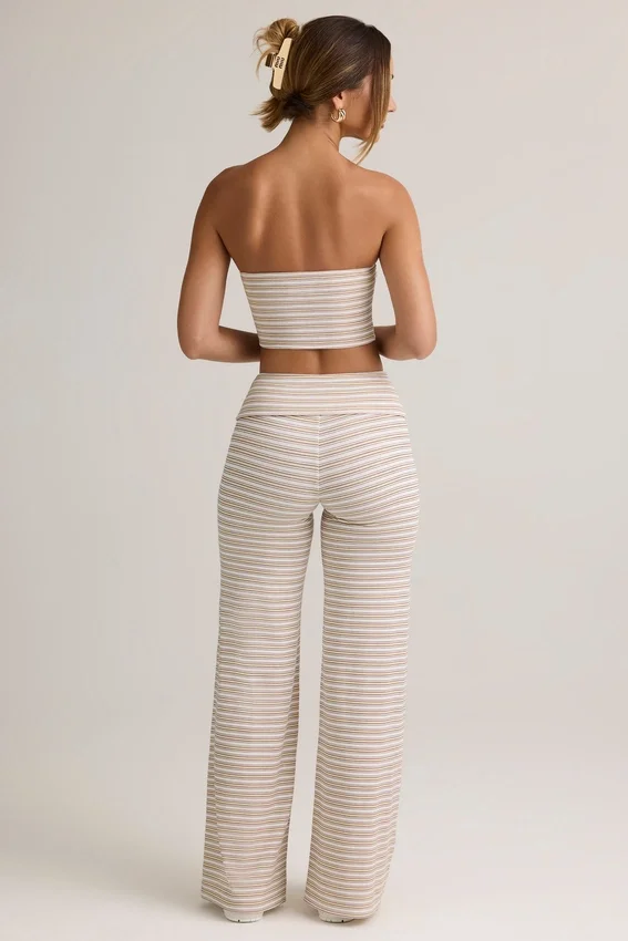 Melida Modal Foldover Wide-Leg Trousers i rosa och gula ränder Melida Modal Foldover Wide-Leg Trousers i rosa och gula ränder