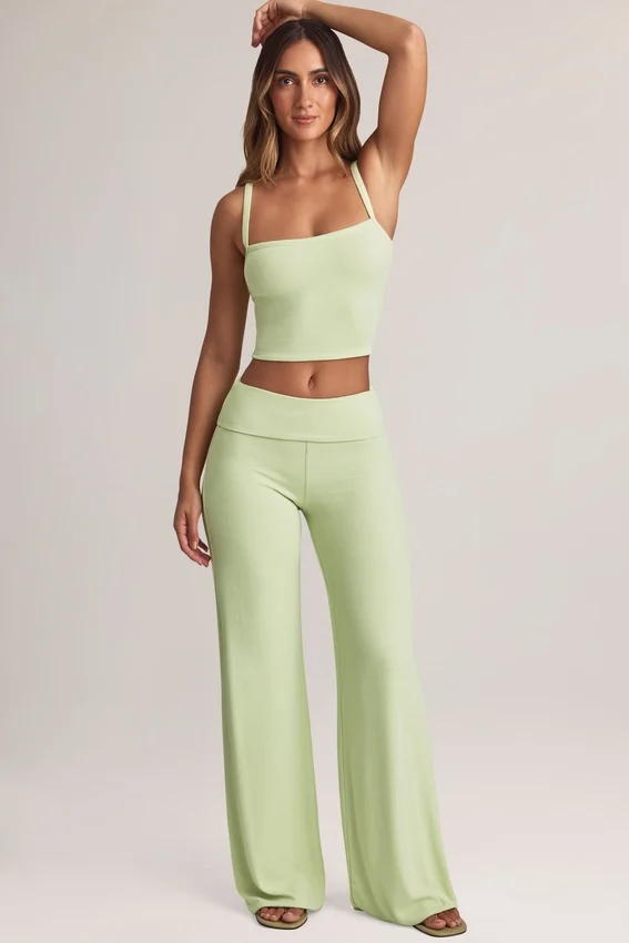 Melida Modal Foldover Wide-Leg Trousers i salviagrön Melida Modal Foldover Wide-Leg Trousers i salviagrön