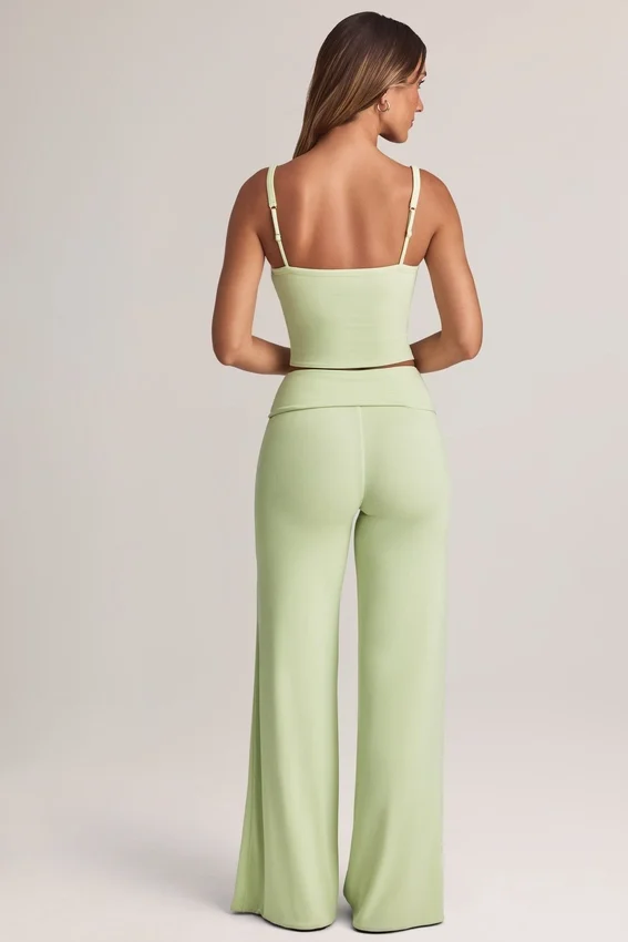 Melida Modal Foldover Wide-Leg Trousers i salviagrön Melida Modal Foldover Wide-Leg Trousers i salviagrön