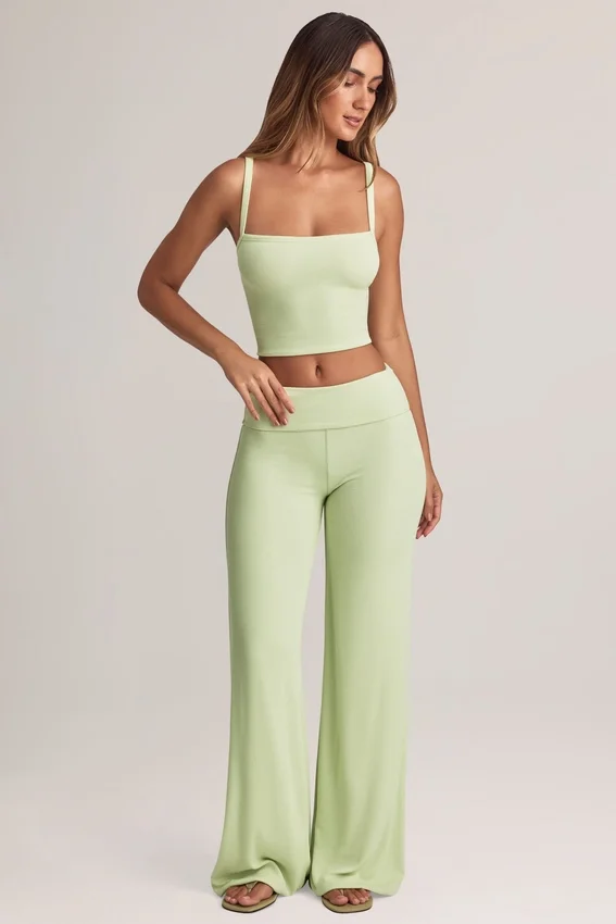 Melida Modal Foldover Wide-Leg Trousers i salviagrön Melida Modal Foldover Wide-Leg Trousers i salviagrön
