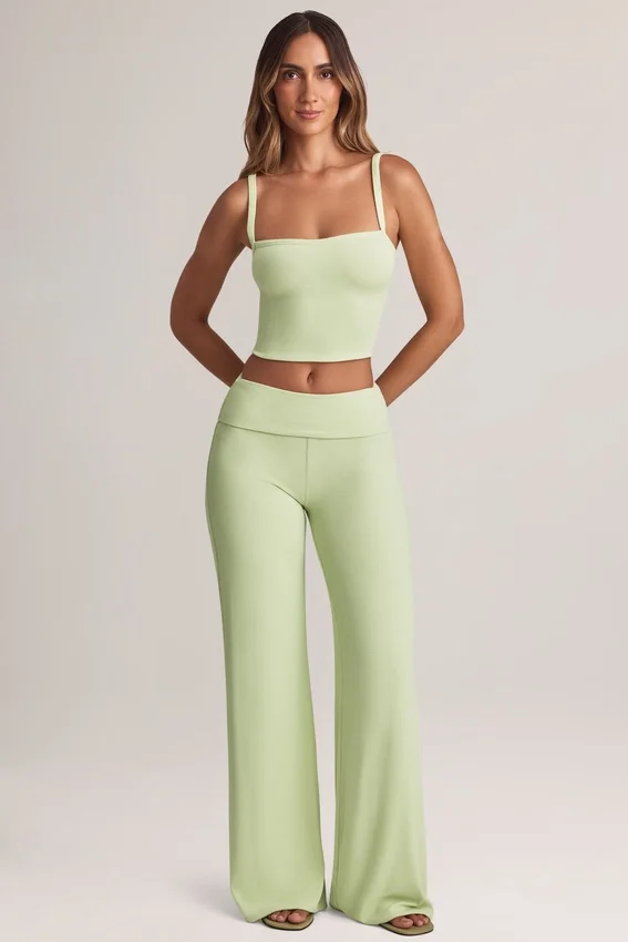 Melida Modal Foldover Wide-Leg Trousers i salviagrön Melida Modal Foldover Wide-Leg Trousers i salviagrön