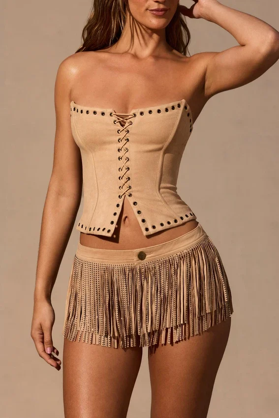 Meliora fransede mini-shorts i tan Meliora fransede mini-shorts i tan