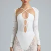 Melody Embellished Cut-Out Unitard i ivory Melody Embellished Cut-Out Unitard i ivory