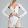 Melody Embellished Cut-Out Unitard i ivory Melody Embellished Cut-Out Unitard i ivory