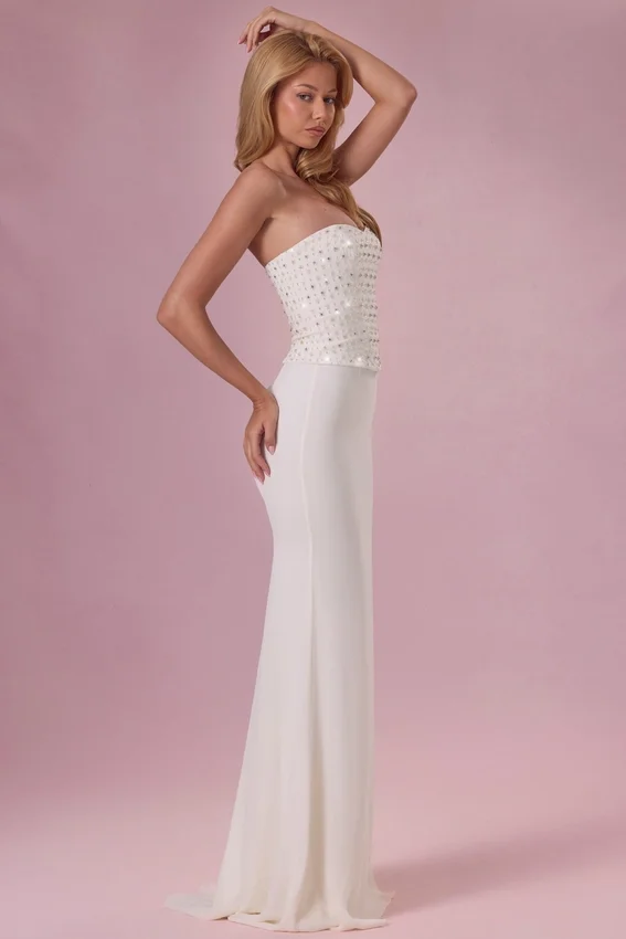 Melora Embellished Corset Strapless Gown i Ivory Melora Embellished Corset Strapless Gown i Ivory