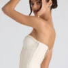 Melvina Ruched Lace-Up Strapless Corset Top i ivory Melvina Ruched Lace-Up Strapless Corset Top i ivory