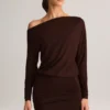 Mira Modal Off-Shoulder Wrap Miniklänning i chokladbrunt Mira Modal Off-Shoulder Wrap Miniklänning i chokladbrunt