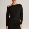 Mira Modal Off-Shoulder Wrap Miniklänning i svart Mira Modal Off-Shoulder Wrap Miniklänning i svart