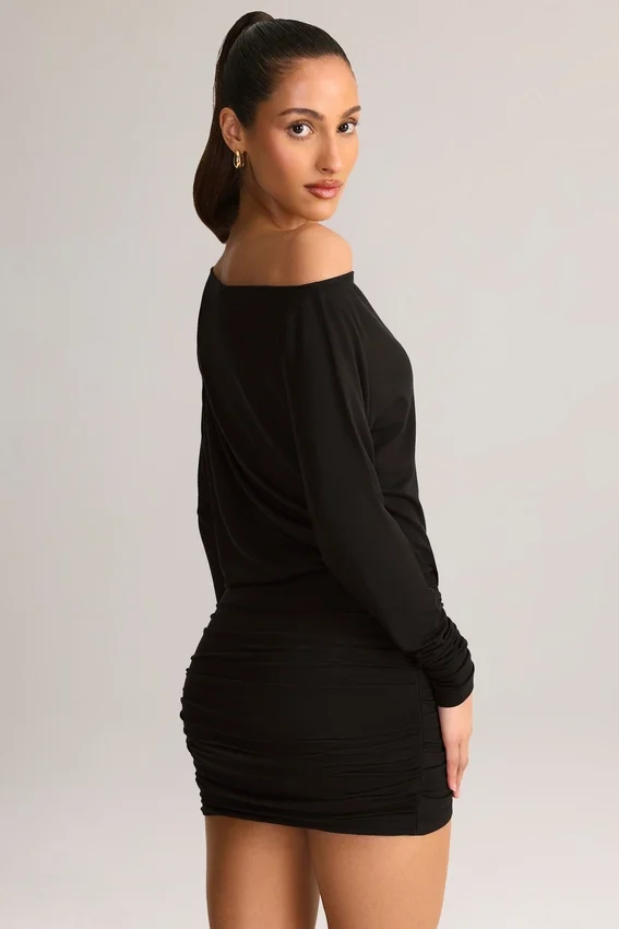 Mira Modal Off-Shoulder Wrap Miniklänning i svart Mira Modal Off-Shoulder Wrap Miniklänning i svart
