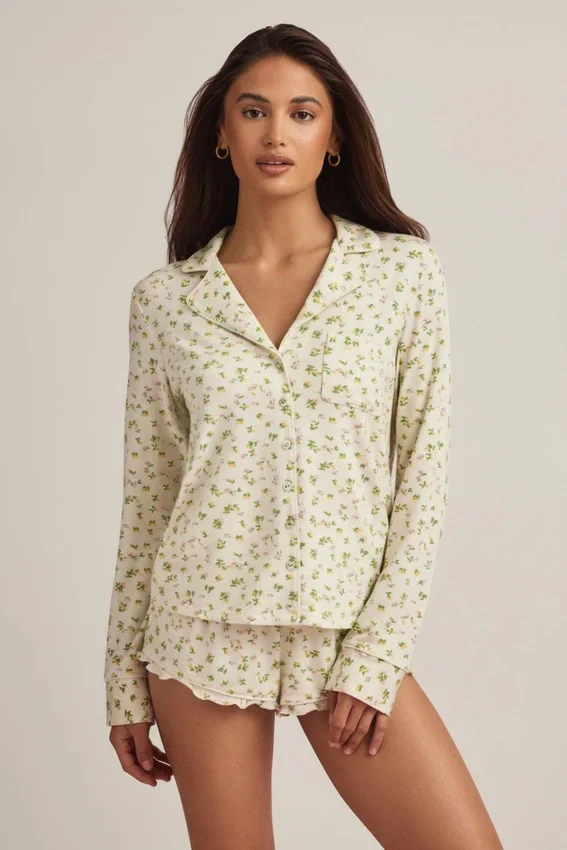 Mirae Modal långärmad pyjamasöverdel med citronmönster Mirae Modal långärmad pyjamasöverdel med citronmönster