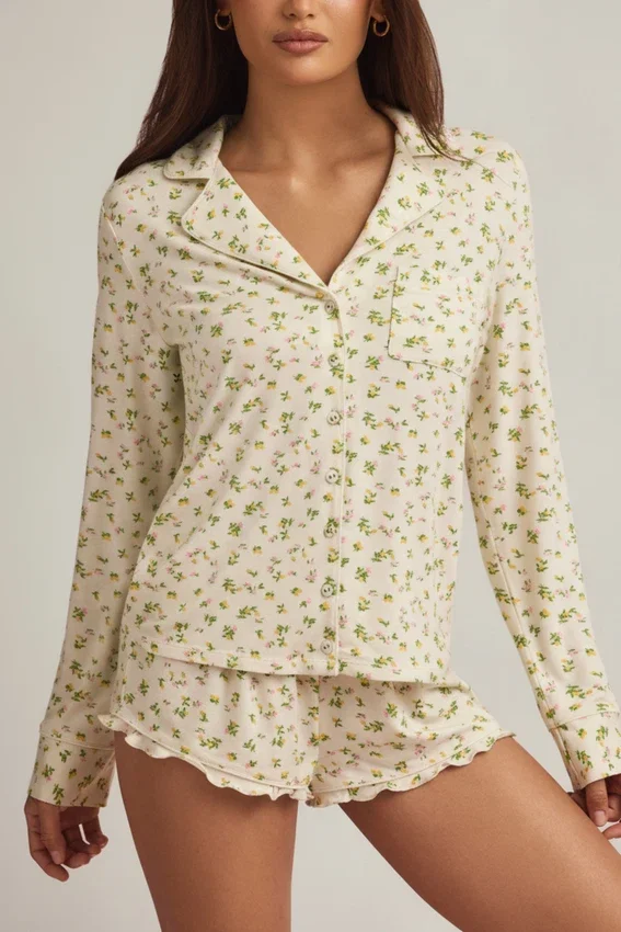 Mirae Modal långärmad pyjamasöverdel med citronmönster Mirae Modal långärmad pyjamasöverdel med citronmönster
