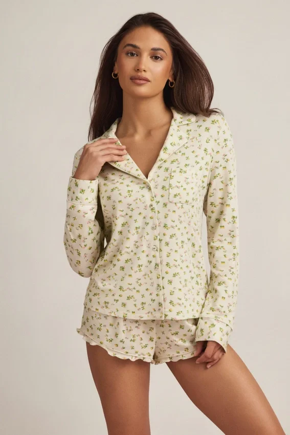 Mirae Modal långärmad pyjamasöverdel med citronmönster Mirae Modal långärmad pyjamasöverdel med citronmönster