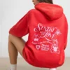 Mjuk bomullsjersey-hoodie i rött Mjuk bomullsjersey-hoodie i rött