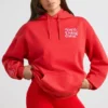 Mjuk bomullsjersey-hoodie i rött Mjuk bomullsjersey-hoodie i rött