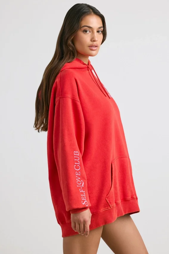 Mjuk bomullsjersey-hoodie i rött Mjuk bomullsjersey-hoodie i rött