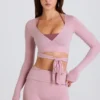 Mjuk jersey-crop-top med omlott i mauve Mjuk jersey-crop-top med omlott i mauve