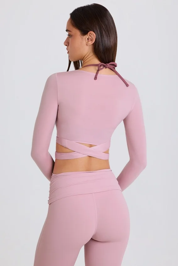 Mjuk jersey-crop-top med omlott i mauve Mjuk jersey-crop-top med omlott i mauve